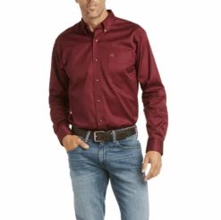 Ariat Ariat Men's Fitted Solid Burgundy Shirt