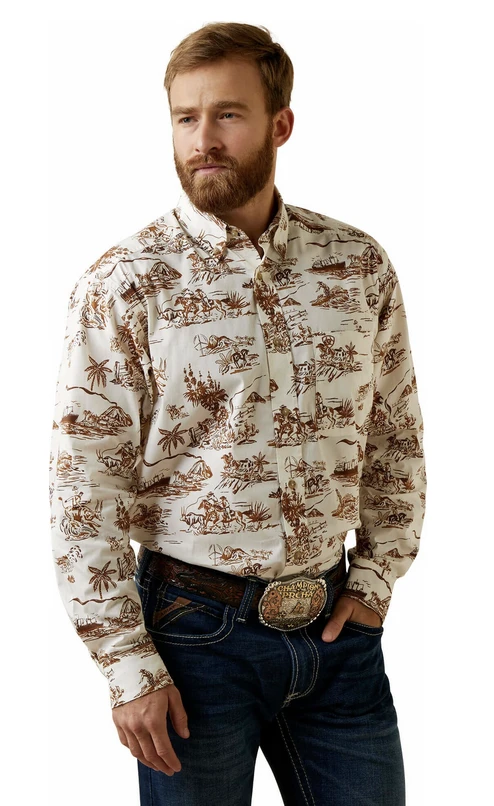 Ariat Ariat Men's Wrinkle Resist Paniolo Western Aloha Stretch Classic Fit Button Down Shirt 1 Ariat Ariat Men's Wrinkle Resist Paniolo Western Aloha Stretch Classic Fit Button Down Shirt