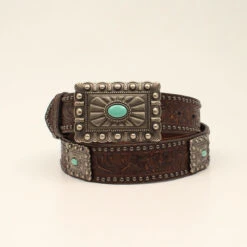 Ariat Ariat Women's Brown Floral Belt With Square Conchos