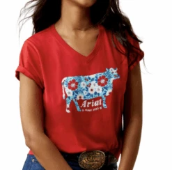 Ariat Ariat Women's Red Flower Cow Tee